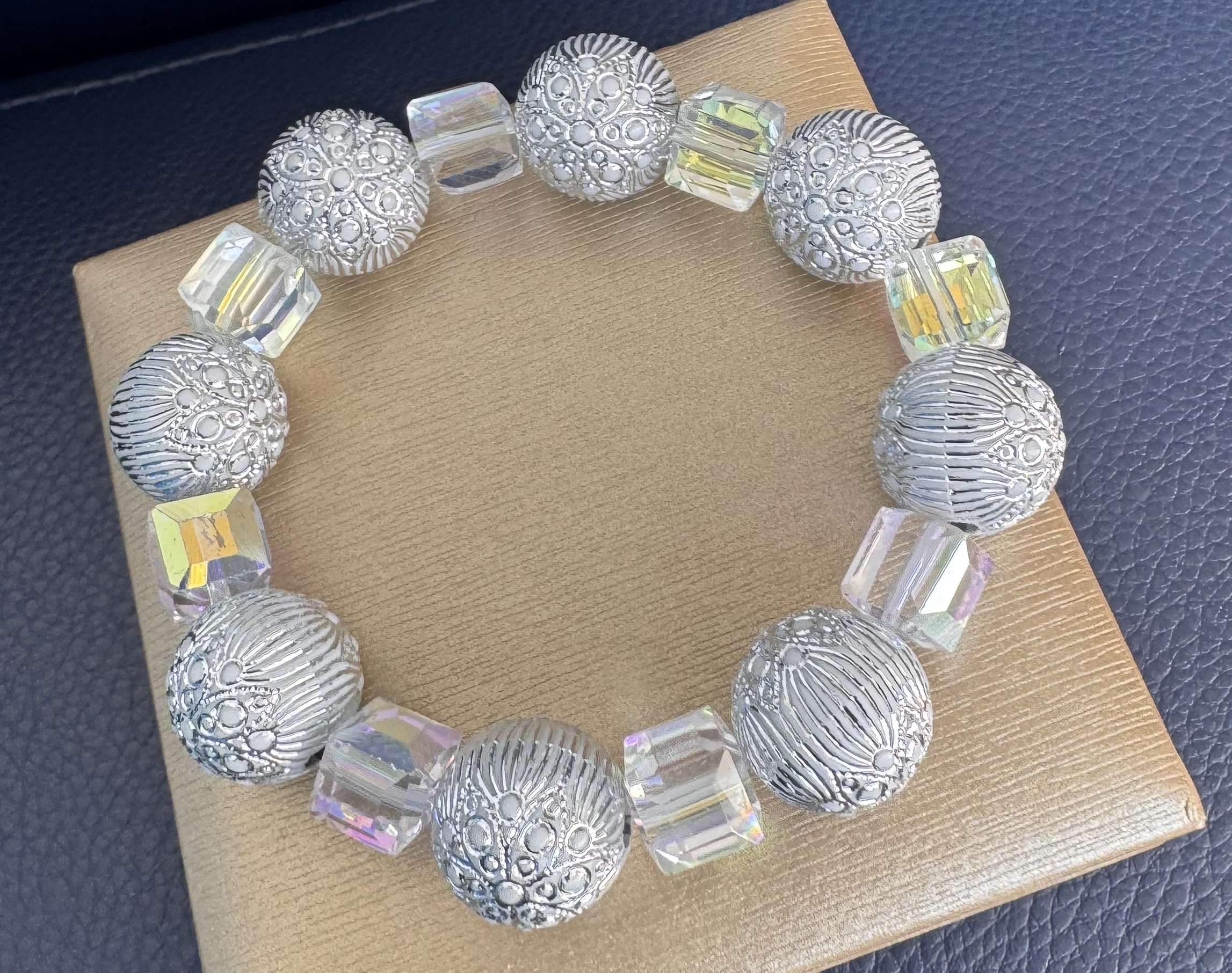 Silver & Crystal Beaded Statement Bracelet
